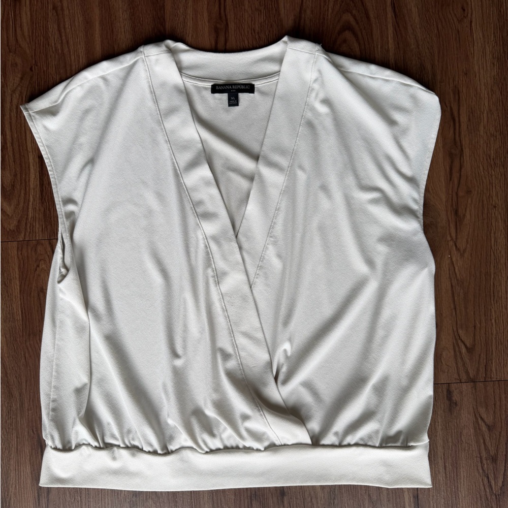 Banana Republic White Sleeveless Wrap-Style Top